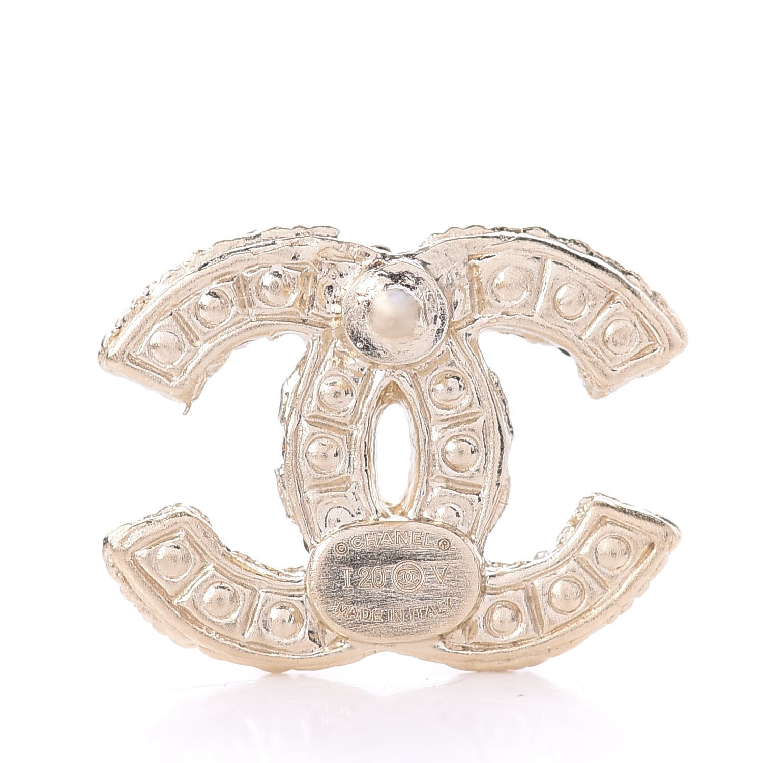 Chanel Metal Graduated Pearl Crystal CC Earrings Light Gold 3 of 4