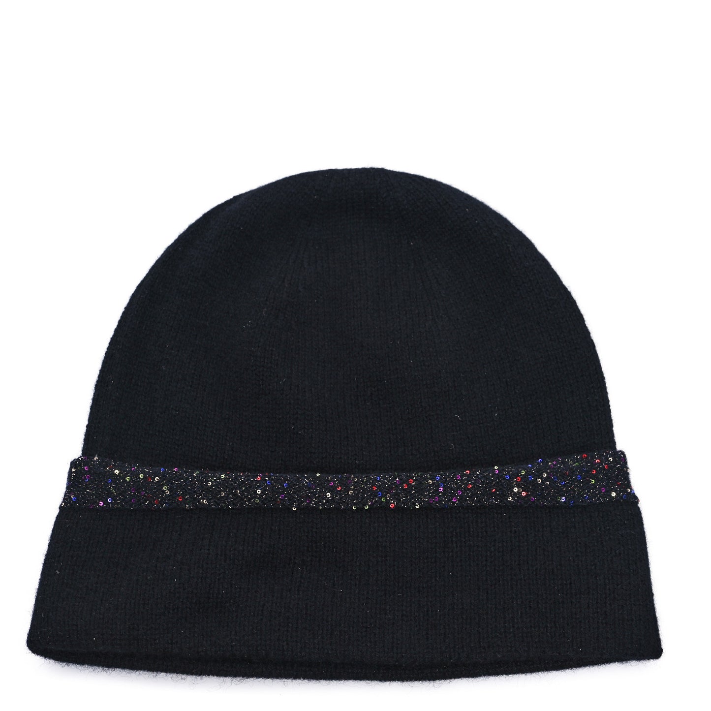 Cashmere Silk Sequin CC Logo Beanie Hat Black Multicolor