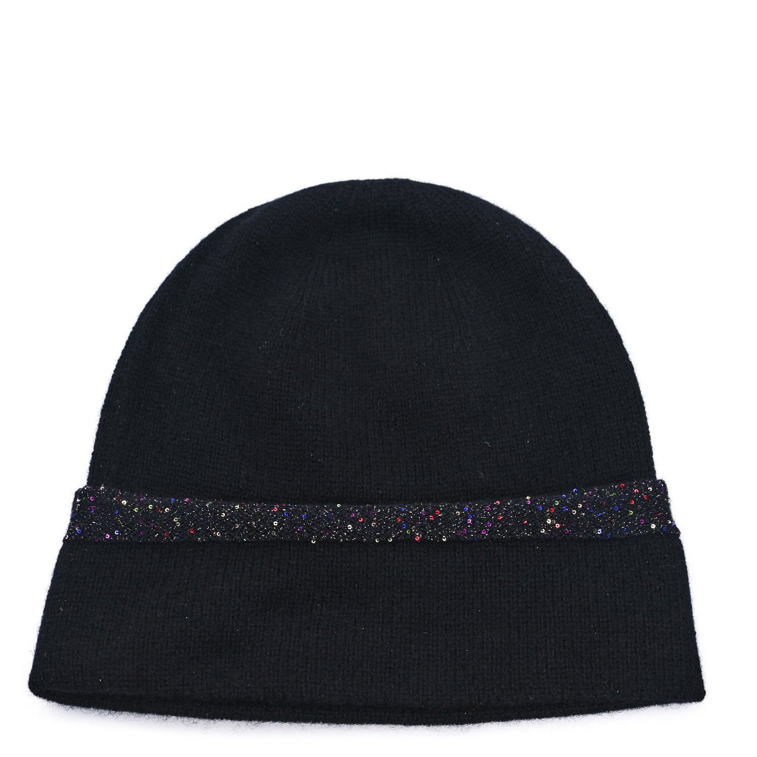 Chanel Cashmere Silk Sequin CC Logo Beanie Hat Black Multicolor 3 of 4