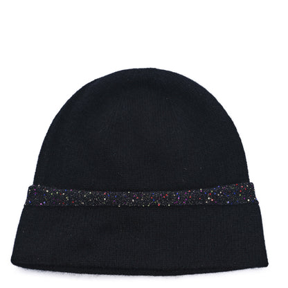Chanel Cashmere Silk Sequin CC Logo Beanie Hat Black Multicolor 3 of 4