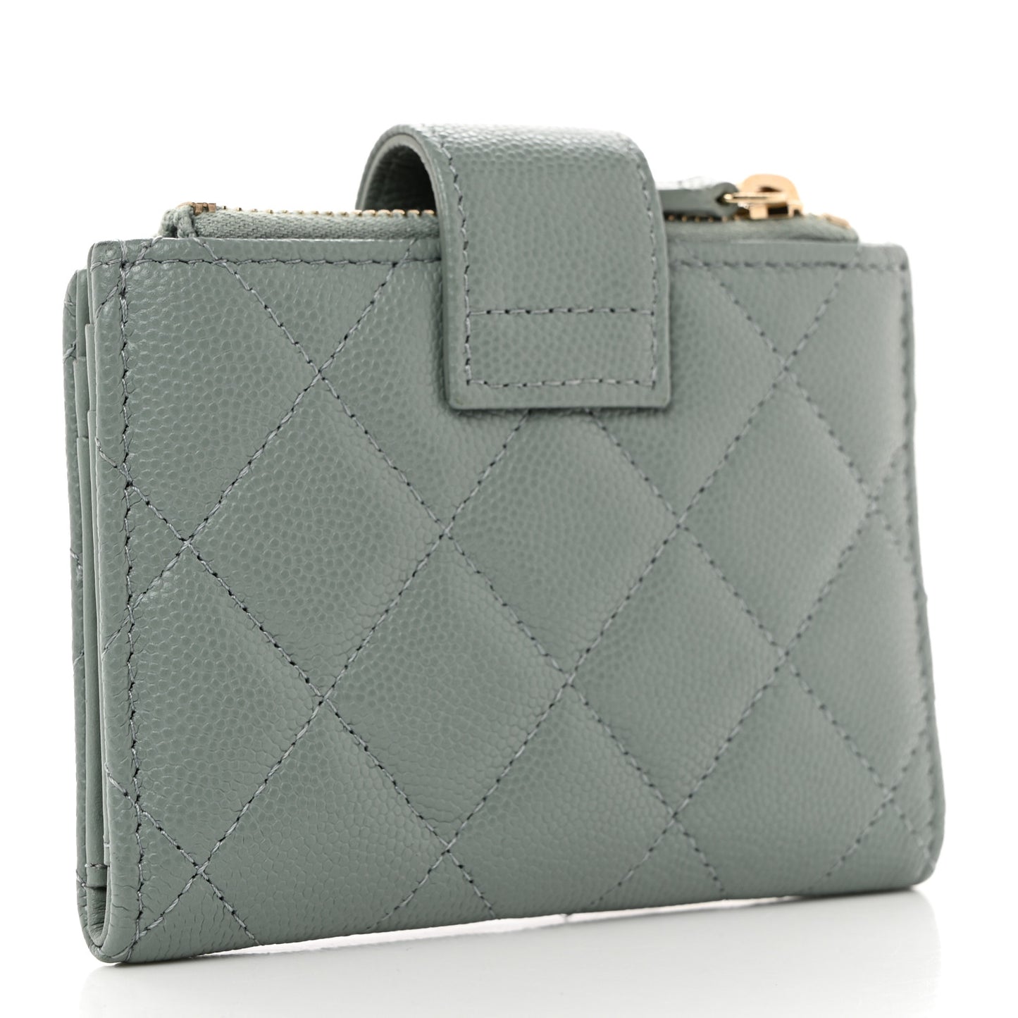 Caviar Quilted Compact Zipped Pocket Wallet Grey