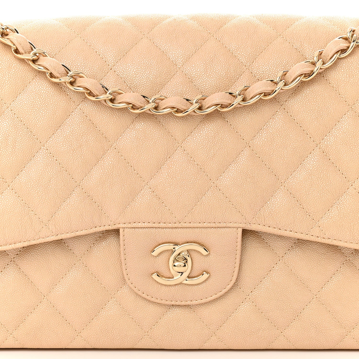 Chanel Iridescent Caviar Quilted Jumbo Double Flap Beige 8 of 10