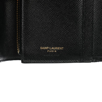 Saint Laurent Grain De Poudre Matelasse Chevron Monogram Compact Tri Fold Wallet Black 6 of 6