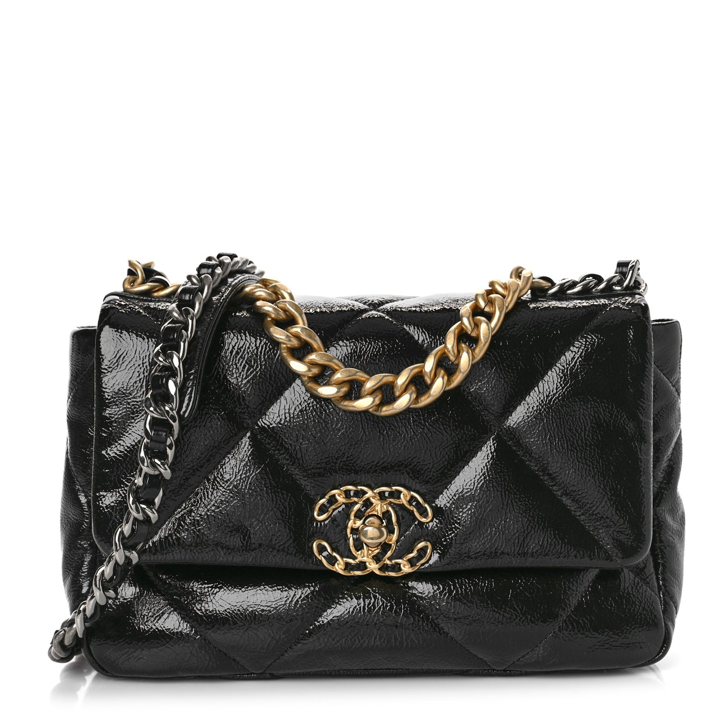 Shiny Crumpled Calfskin Quilted Medium Chanel 19 Flap Black