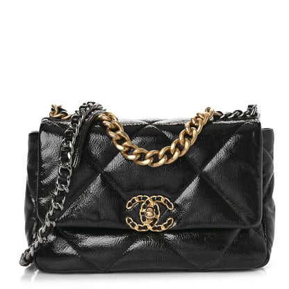 Chanel Shiny Crumpled Calfskin Quilted Medium Chanel 19 Flap Black 1 of 9