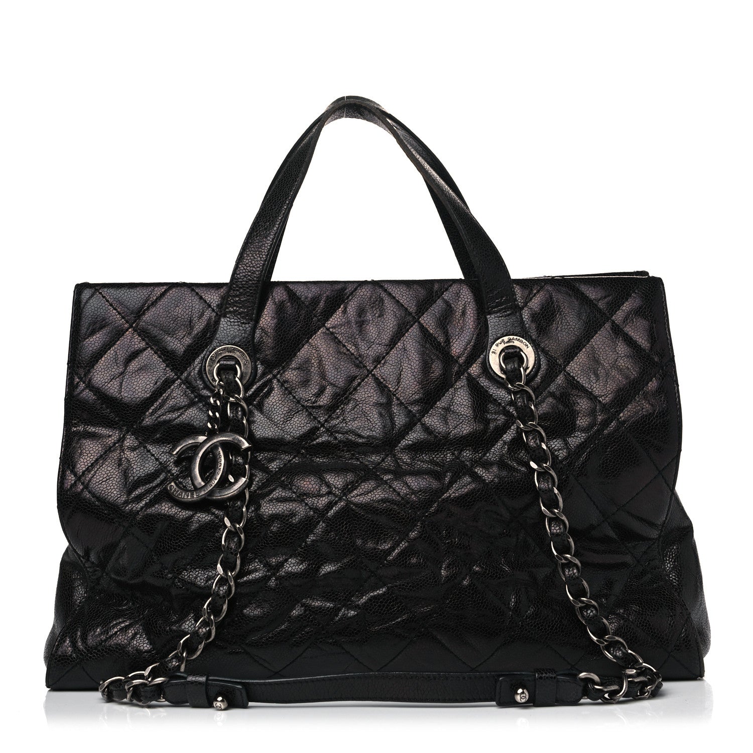 Chanel Crumpled Grained Calfskin Quilted CC Crave Tote Black 1 of 22