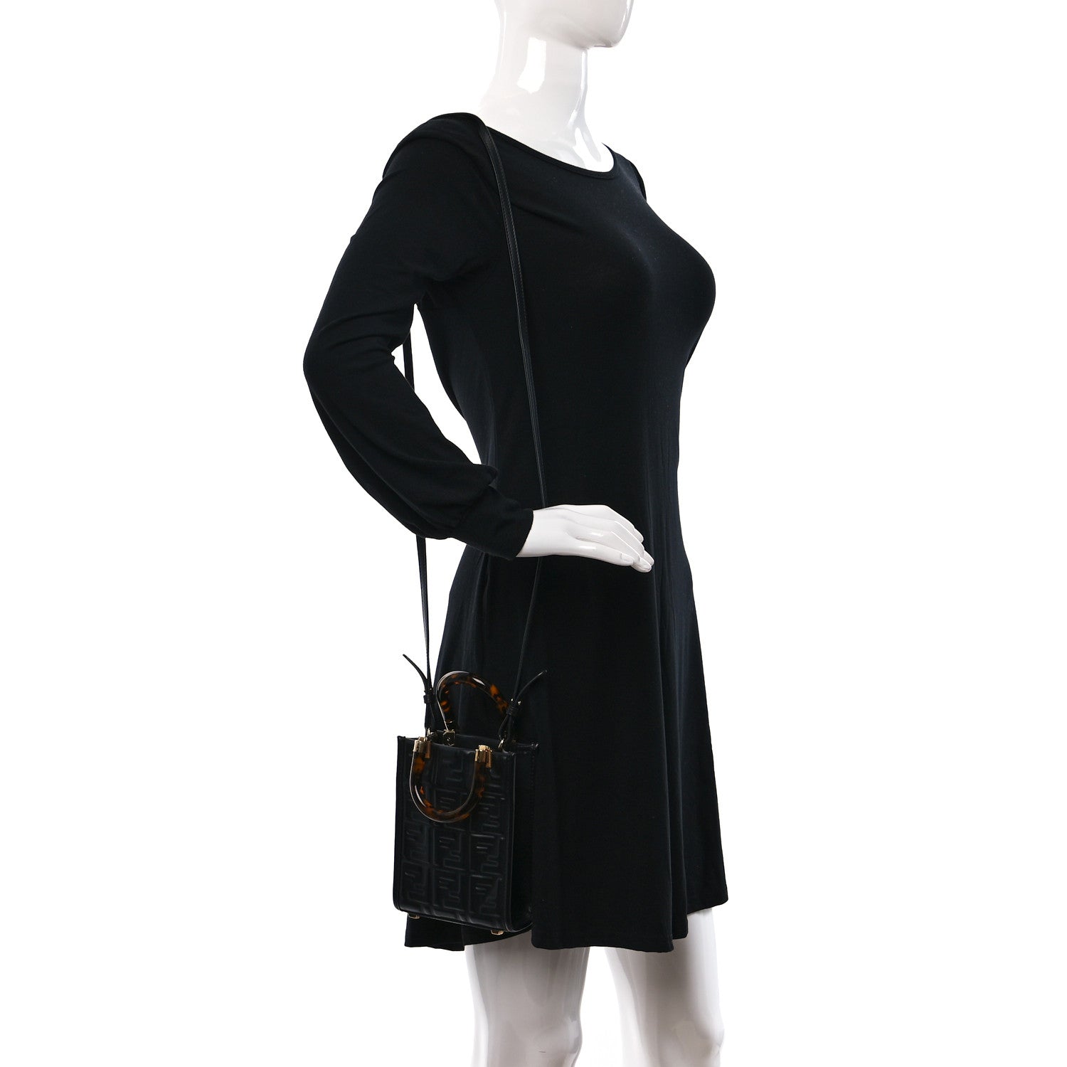 Fendi Vitello Plexiglass FF Embossed Mini Fendi Sunshine Shopper Tote Black 2 of 9