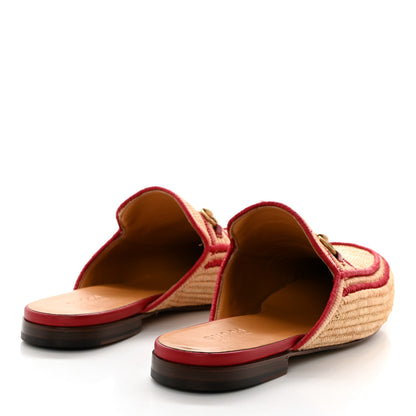 Gucci Raffia Mens Princetown Slippers 12 Naturale Sand Storm Red 4 of 8