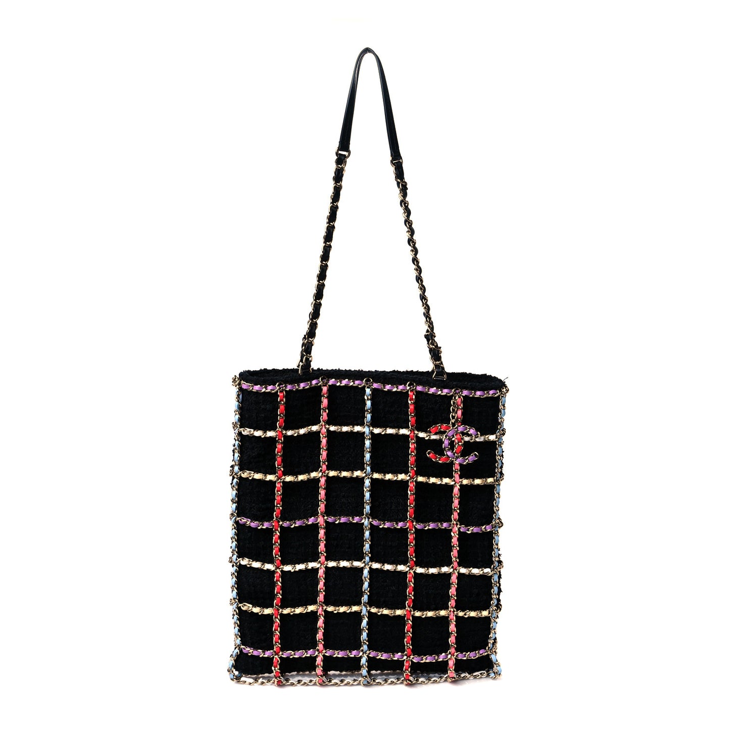 Tweed Large Shopping Chain Tote Black Multicolor