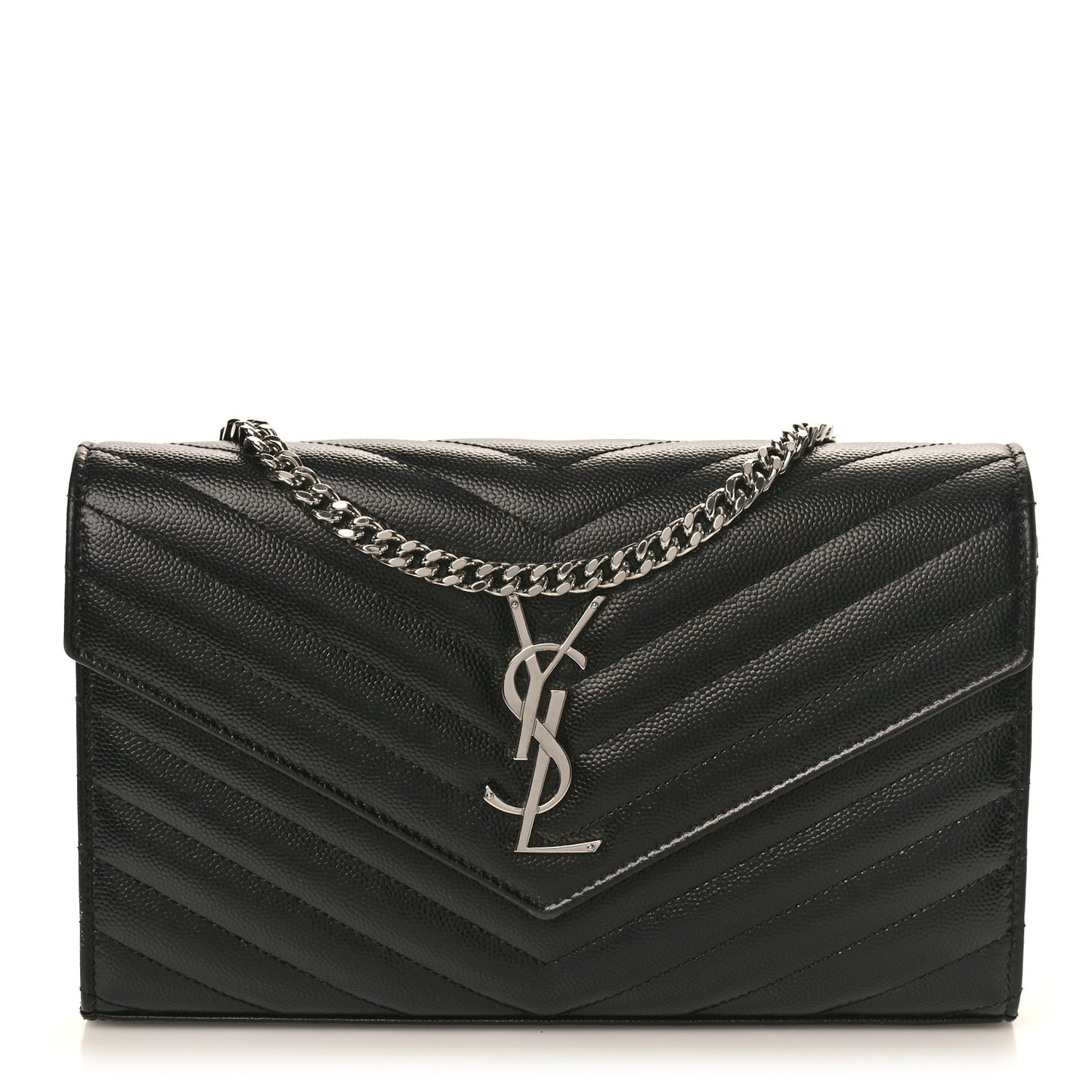 Grain De Poudre Matelasse Chevron Monogram Chain Wallet Black