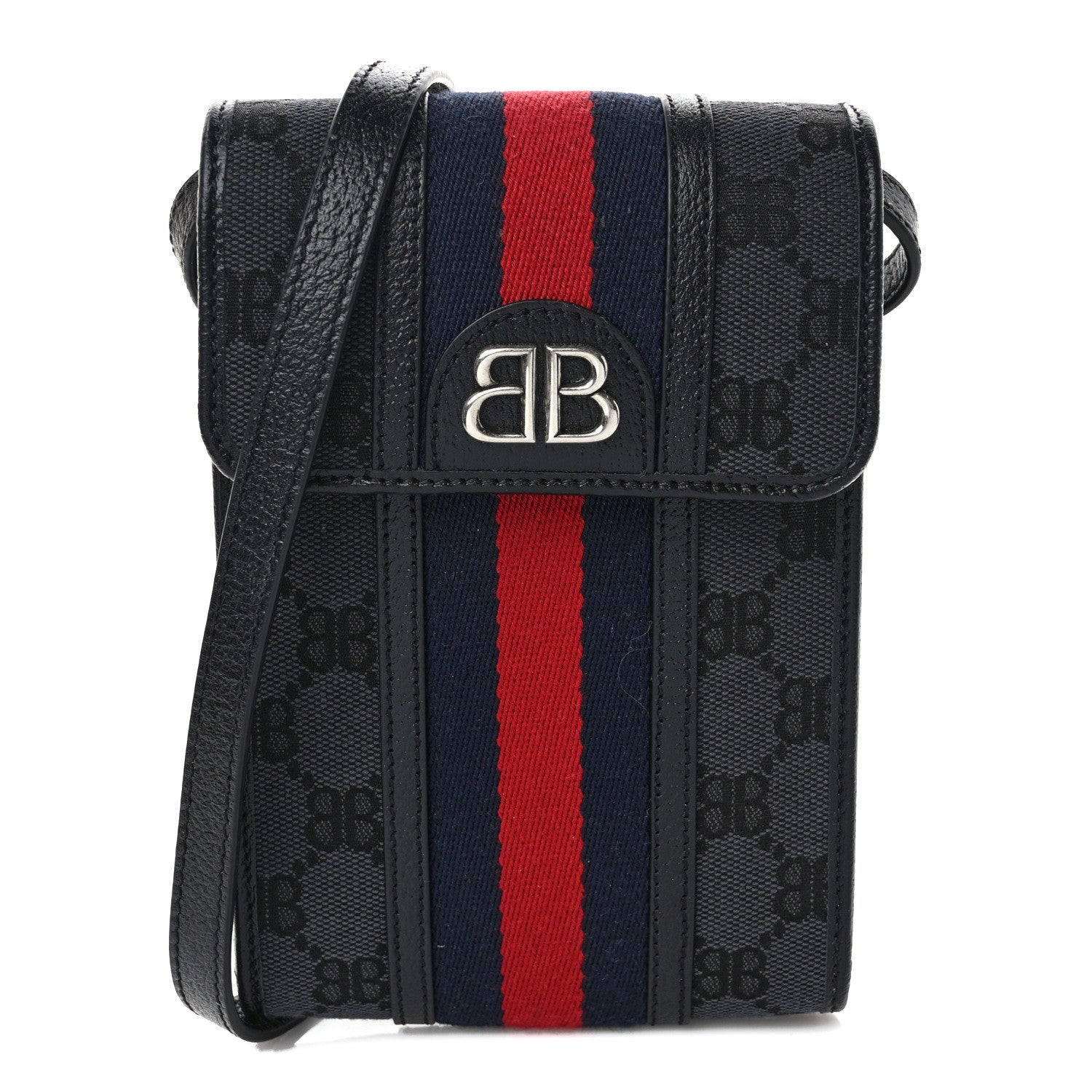 Gucci X BALENCIAGA BB Monogram Web Mini Ophidia Crossbody Bag Black 1 of 8