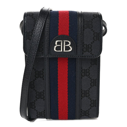 Gucci X BALENCIAGA BB Monogram Web Mini Ophidia Crossbody Bag Black 1 of 8