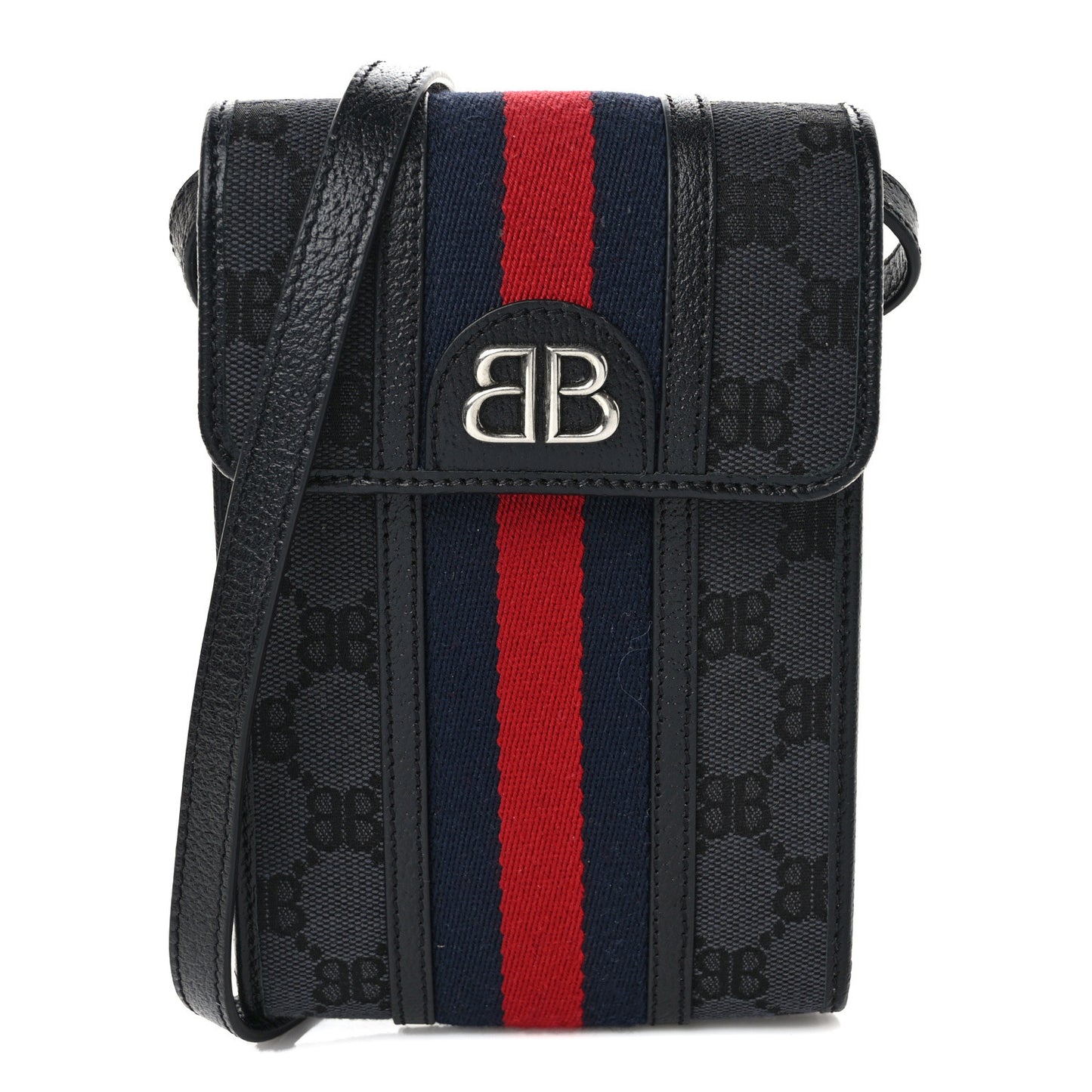 X BALENCIAGA BB Monogram Web Mini Ophidia Crossbody Bag Black