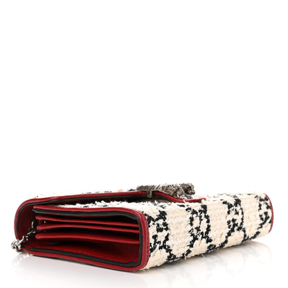 Gucci Tweed GG Monogram Mini Dionysus Chain Wallet White Black Romantic Cherry 4 of 11