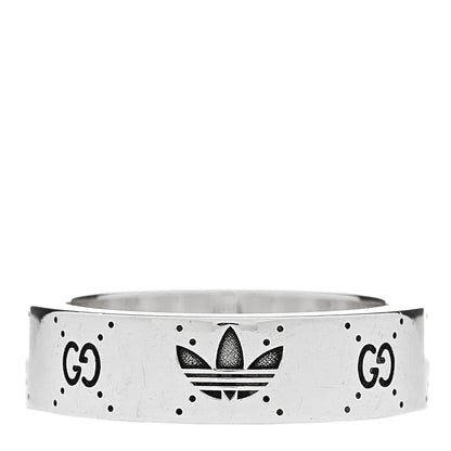 Gucci X ADIDAS Sterling Silver Trefoil GG Monogram Band Ring 57 8 3 of 6