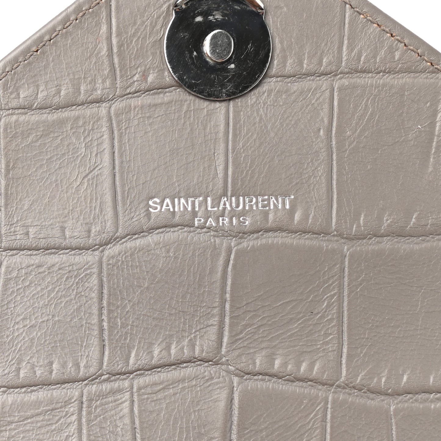Calfskin Crocodile Embossed Medium College Monogram Satchel Gray