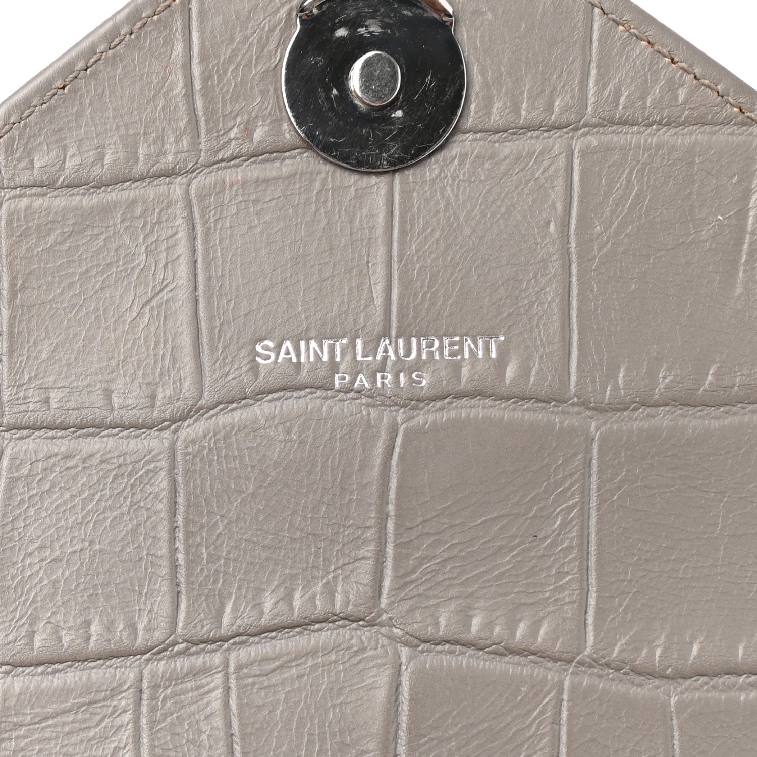 Saint Laurent Calfskin Crocodile Embossed Medium College Monogram Satchel Gray 7 of 13