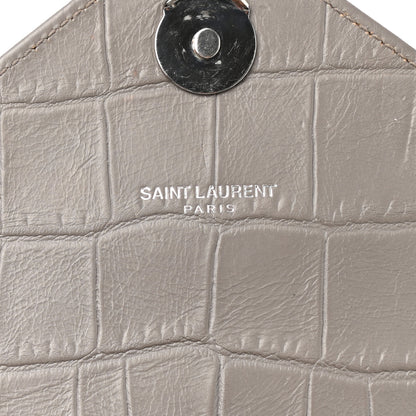 Saint Laurent Calfskin Crocodile Embossed Medium College Monogram Satchel Gray 7 of 13