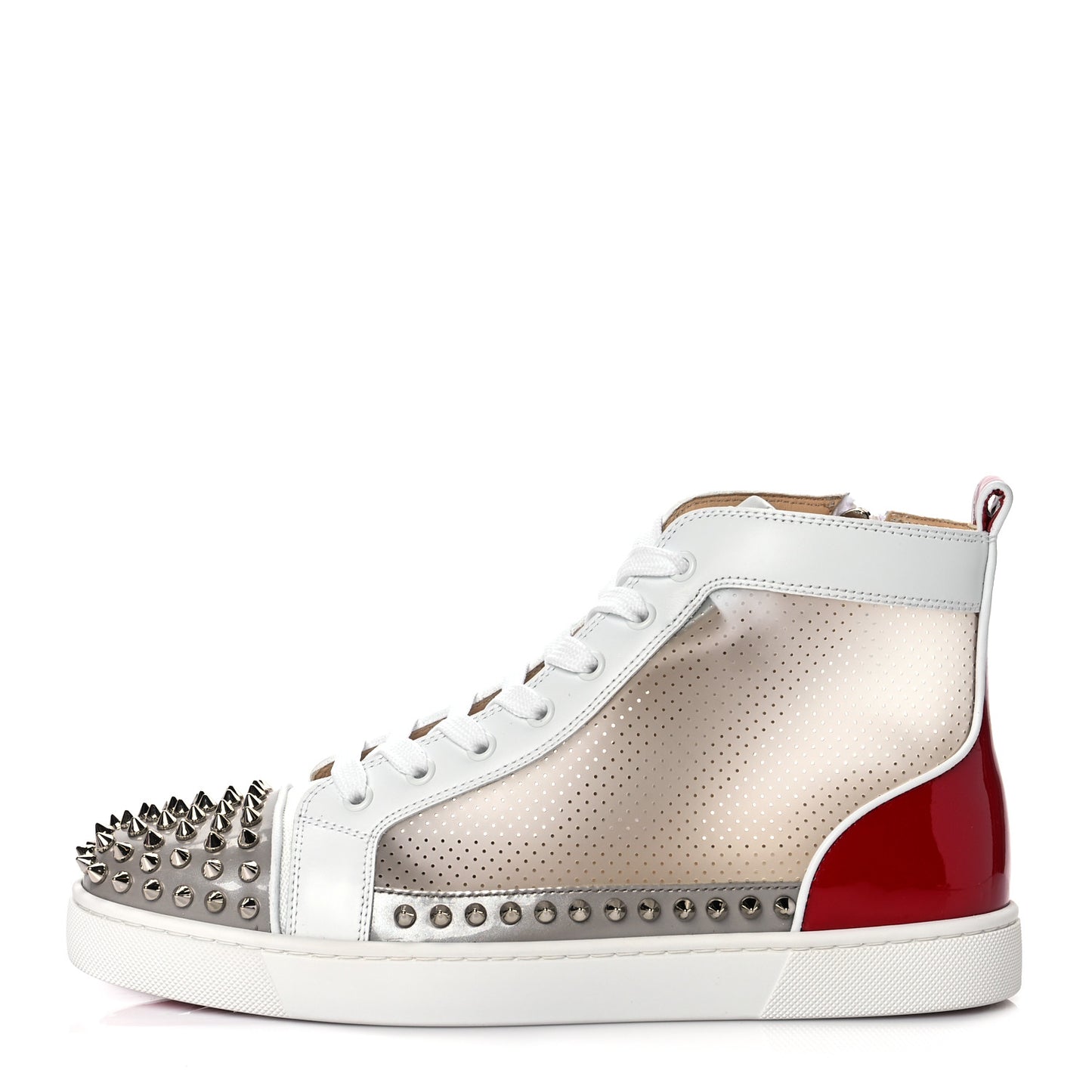 Calfskin Perforated Lou Spikes Flat Sneakers 42 White Red