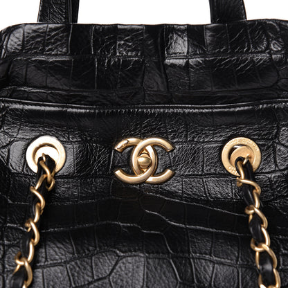 Chanel Calfskin Crocodile Embossed Large Cocodile Shopping Tote Black 8 of 10