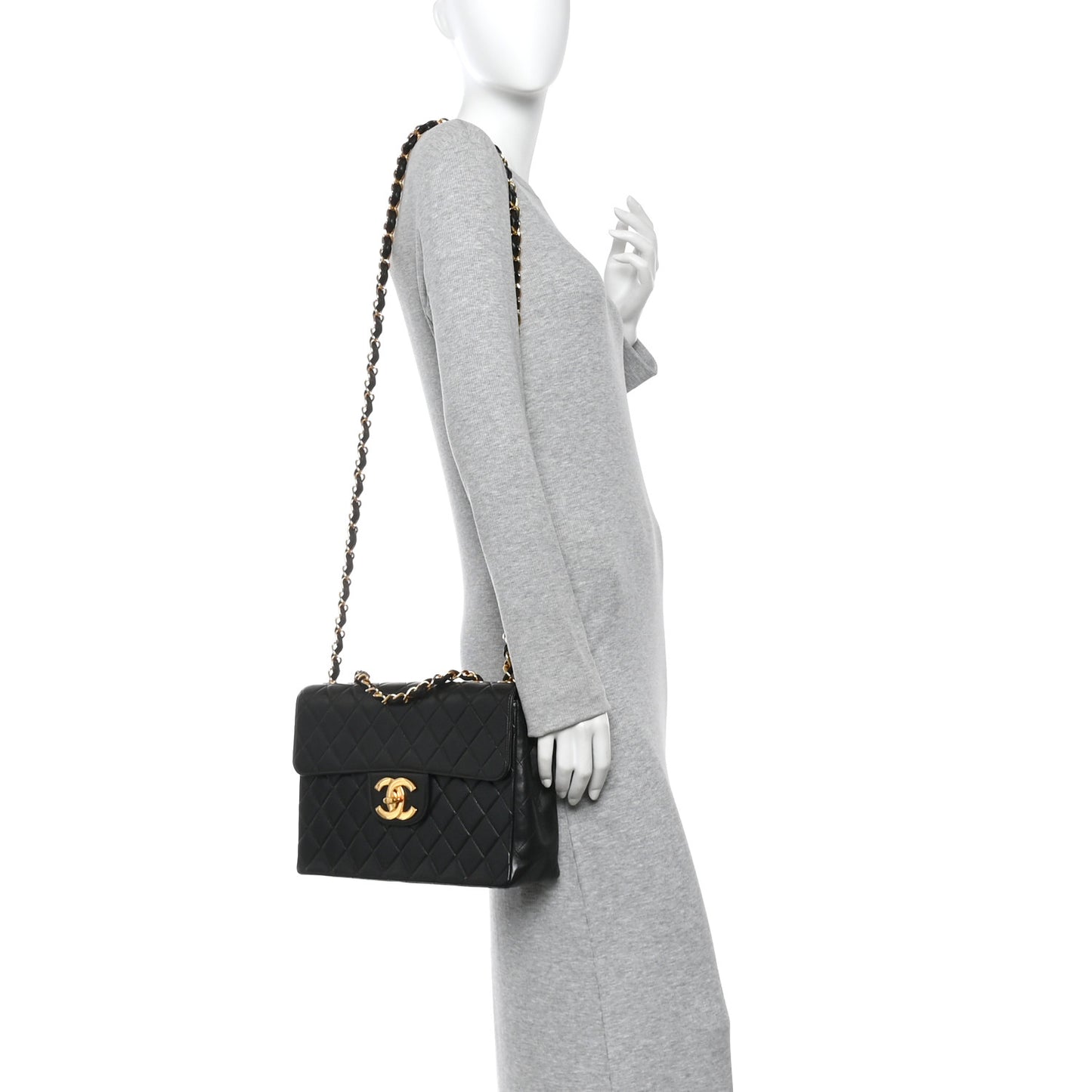 Lambskin Quilted Jumbo Single Flap Black