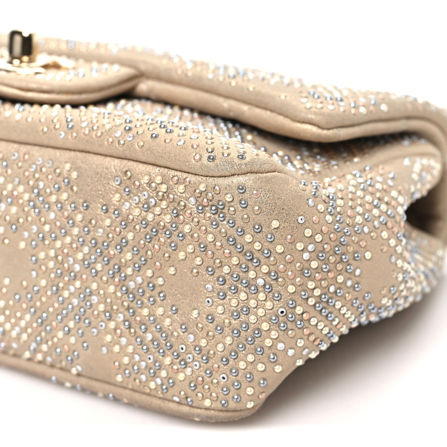 Iridescent Calfskin Studded Mini Flap Gold