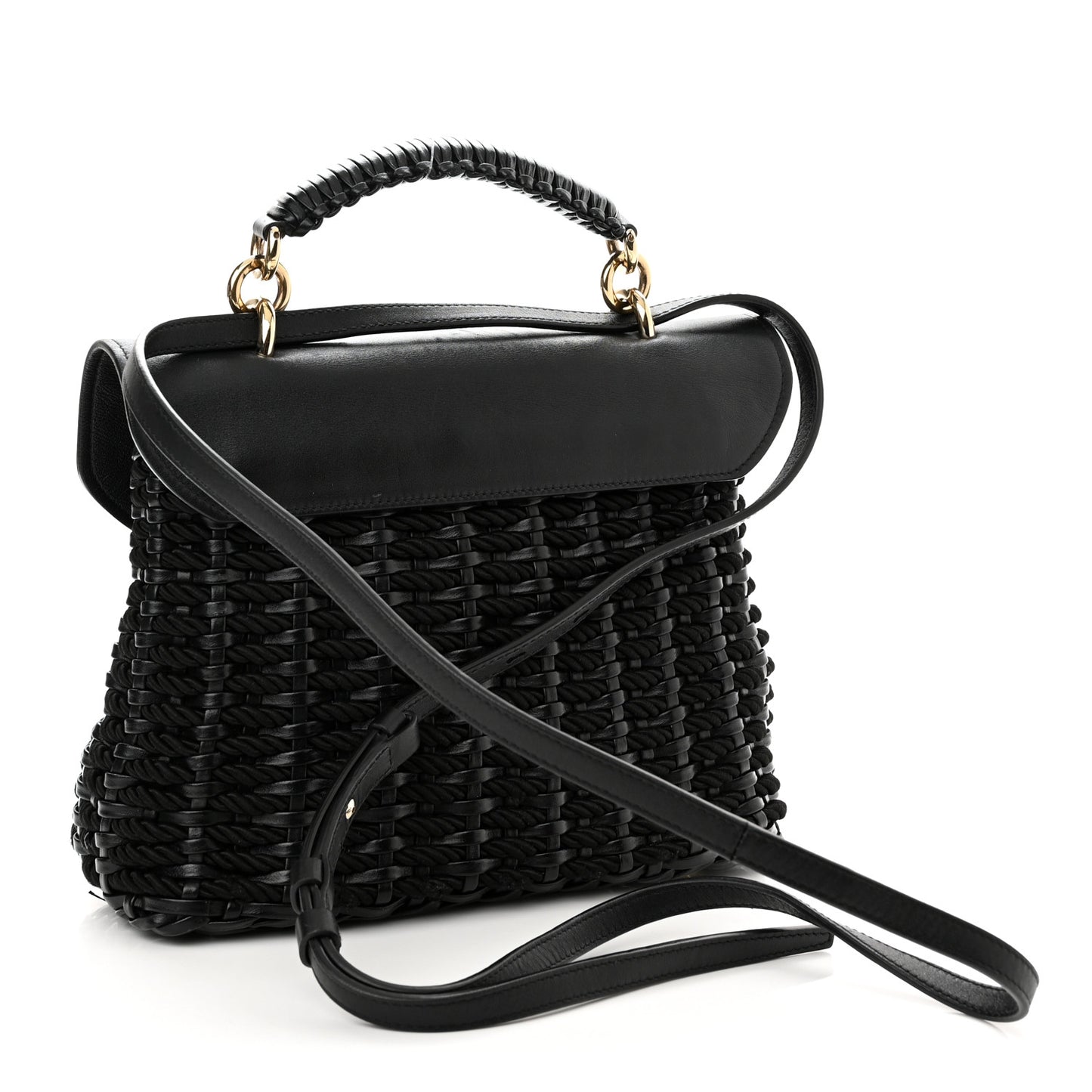 Calfskin Wicker Margot Top Handle Satchel Black