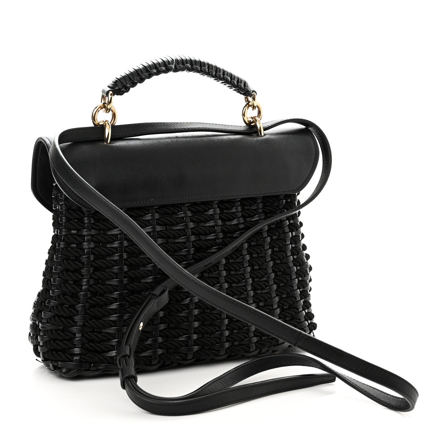 Salvatore Ferragamo Calfskin Wicker Margot Top Handle Satchel Black 2 of 11