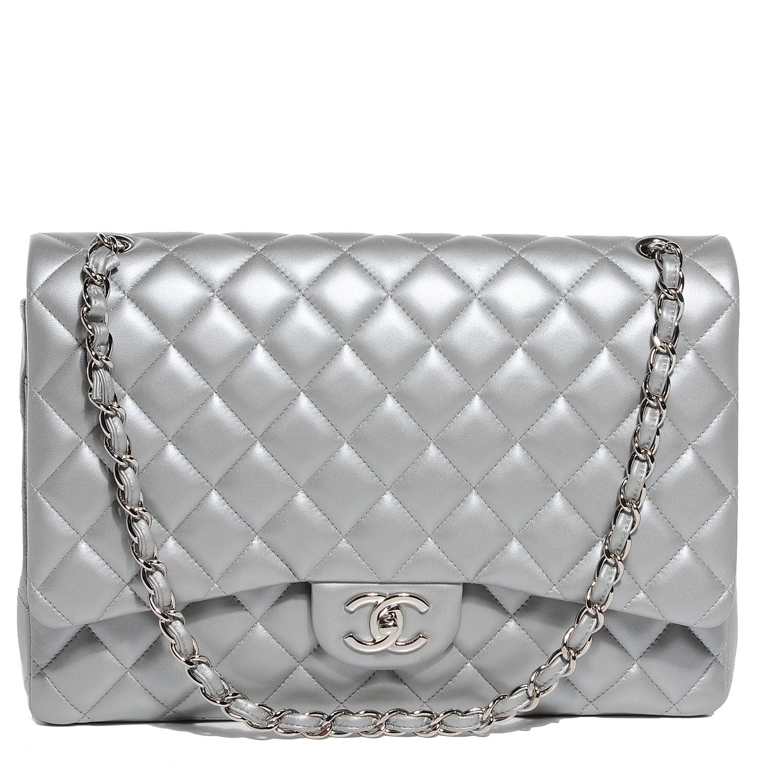 Chanel Lambskin Maxi Double Flap Silver 1 of 8