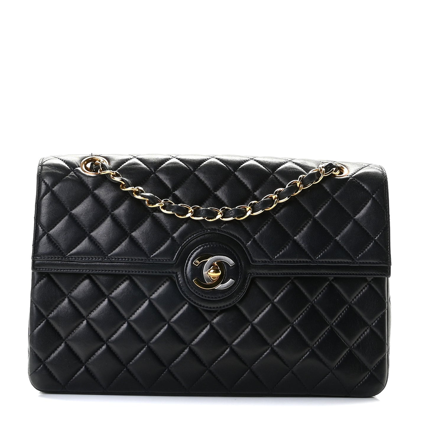 Lambskin Quilted Medium Single Flap Navy Blue