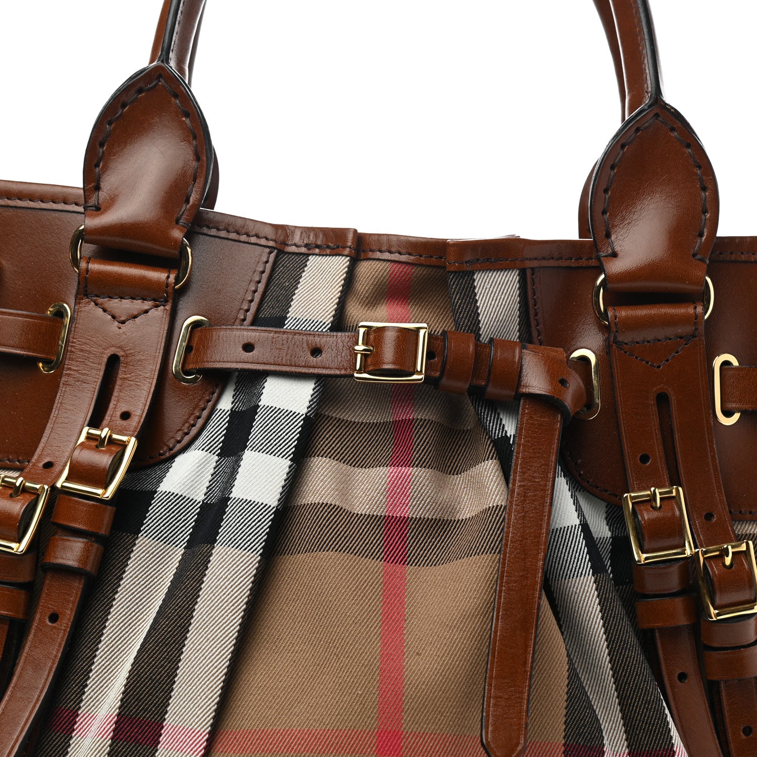 Burberry Bridle Calfskin House Check Medium Whipstitch Tote Dark Tan 8 of 10