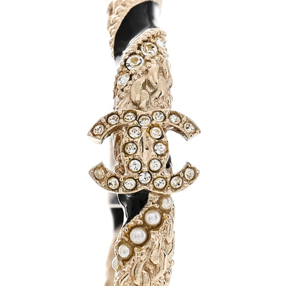 Chanel Crystal Pearl Twist CC Hoop Earrings Gold Black 6 of 7