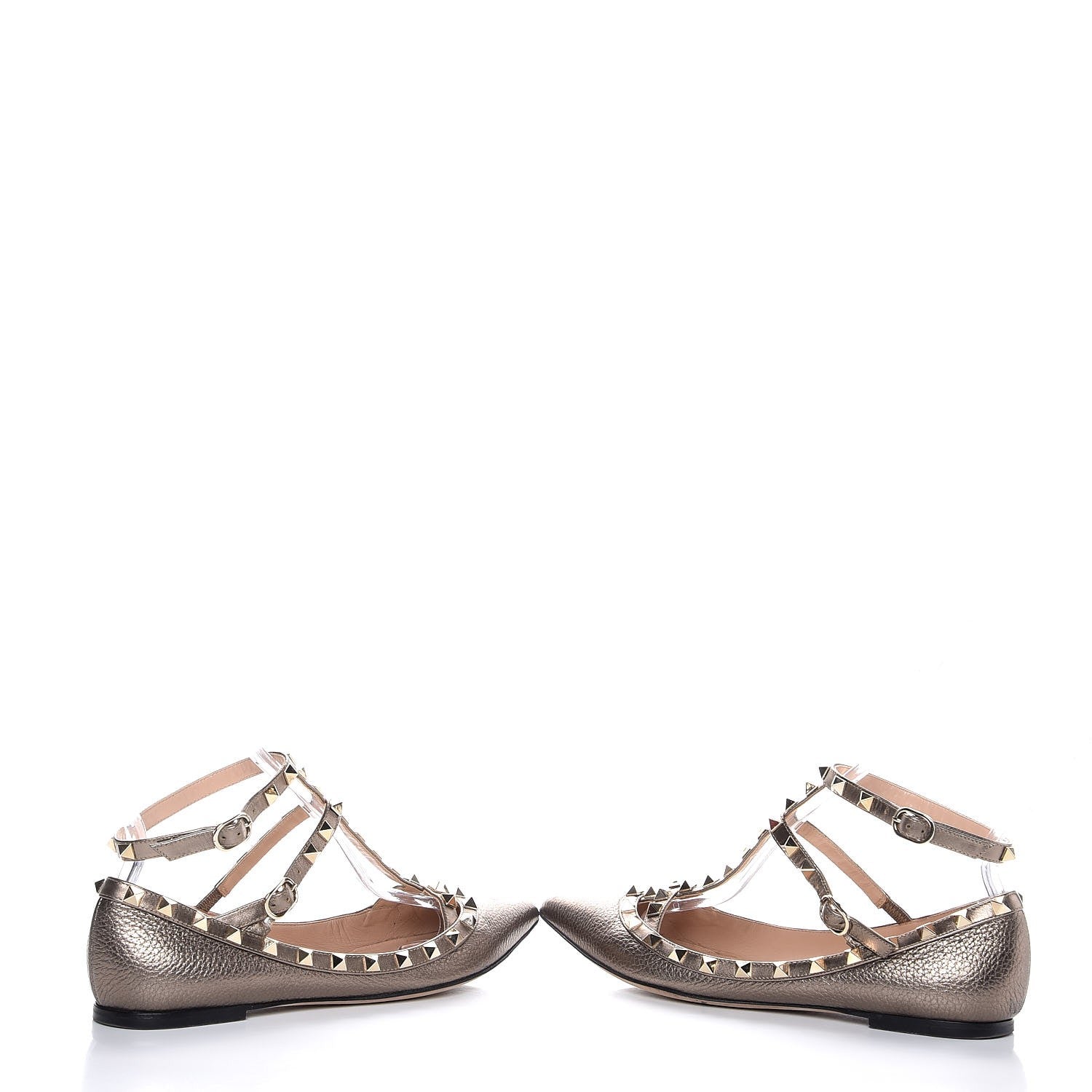 Valentino Garavani Metallic Pebbled Calfskin Rockstud Cage Ballerina Flats 37.5 Sasso 6 of 11