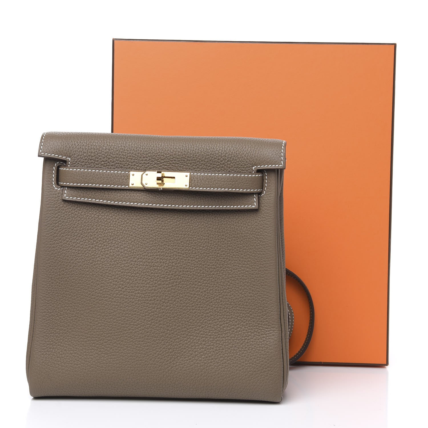 Hermes Taurillon Clemence Kelly Ado Backpack Etoupe 9 of 9