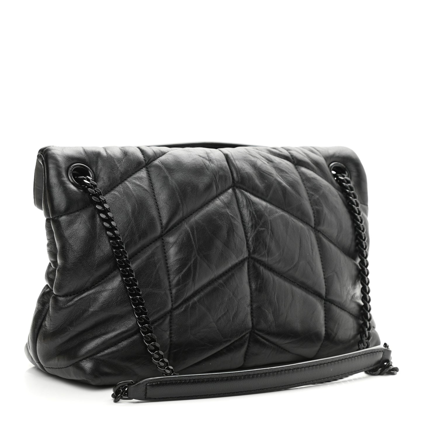Lambskin Quilted Monogram Monochrome Small Loulou Puffer Chain Satchel Black