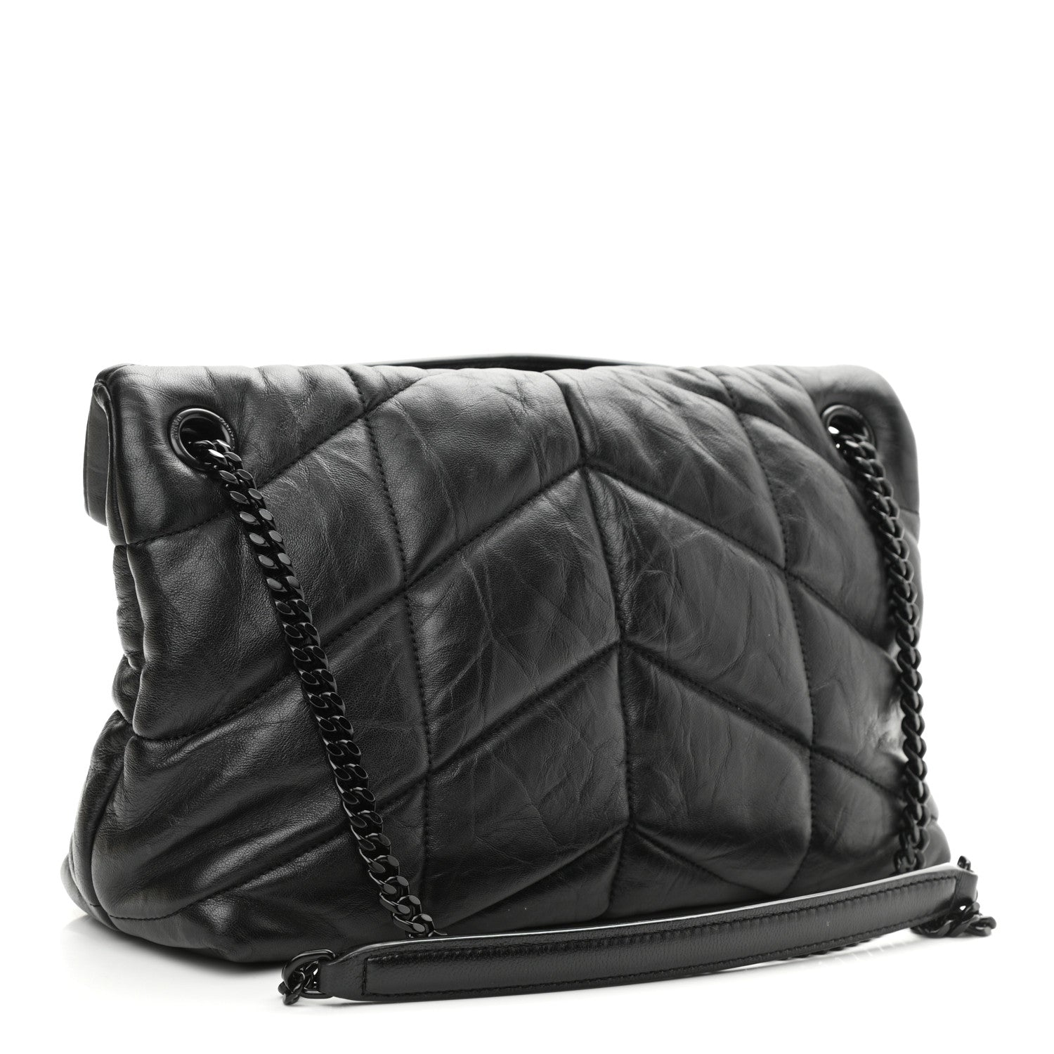Saint Laurent Lambskin Quilted Monogram Monochrome Small Loulou Puffer Chain Satchel Black 3 of 10