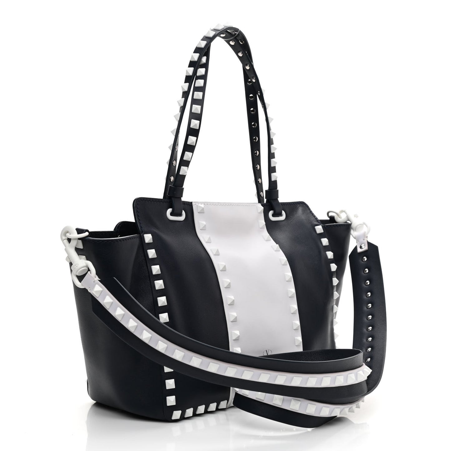 Vitello Colorblock Small Free Rockstud Tote Marine Optic White