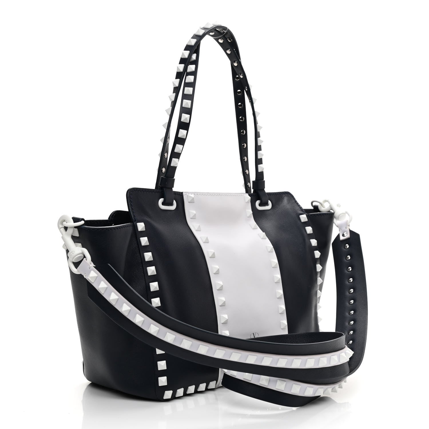 Valentino Garavani Vitello Colorblock Small Free Rockstud Tote Marine Optic White 3 of 11