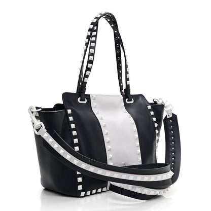 Valentino Garavani Vitello Colorblock Small Free Rockstud Tote Marine Optic White 3 of 11