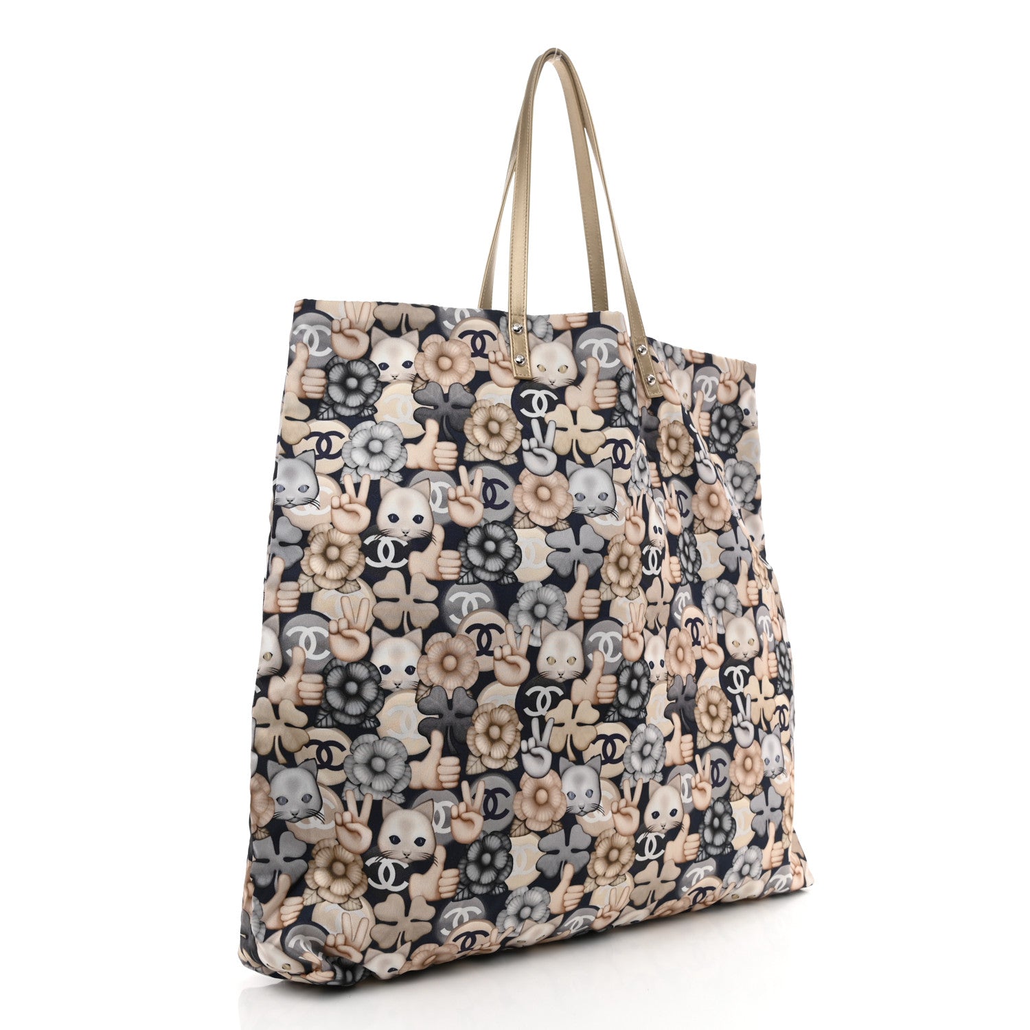 Chanel Nylon Cat Emoticon Tote Navy Gold 2 of 8