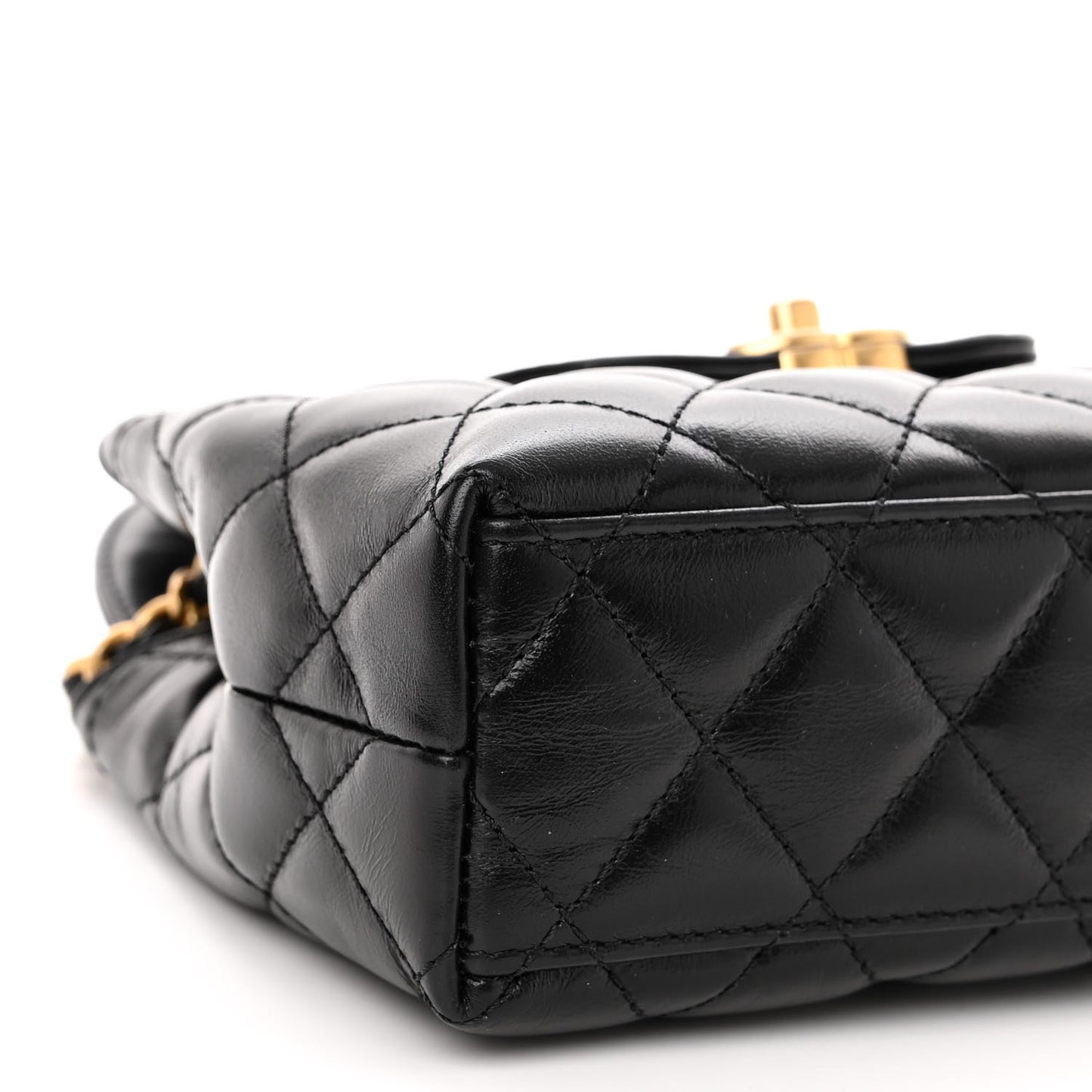 Shiny Aged Calfskin Quilted Nano Kelly Shopper Black