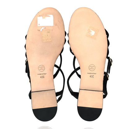 Chanel Satin Pearl Thong Sandals 40 Black 5 of 8