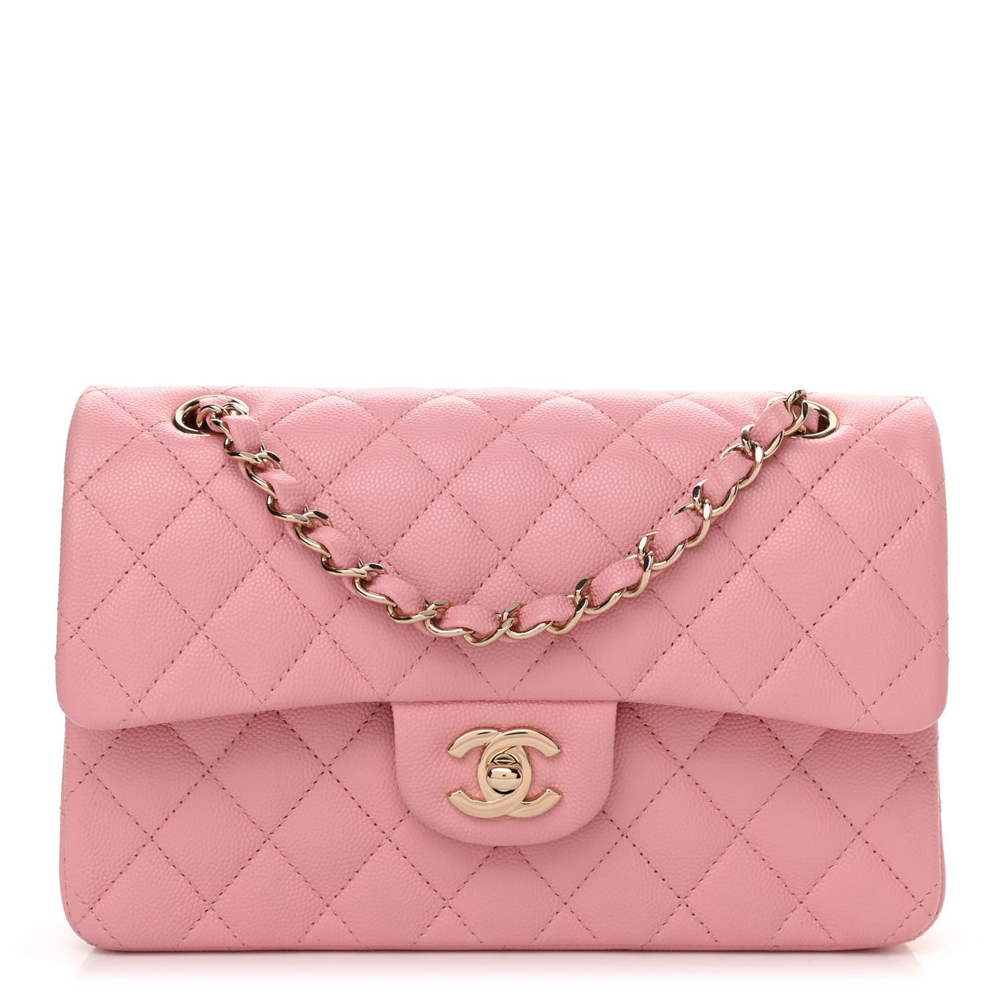 Caviar Quilted Small Double Flap Pink