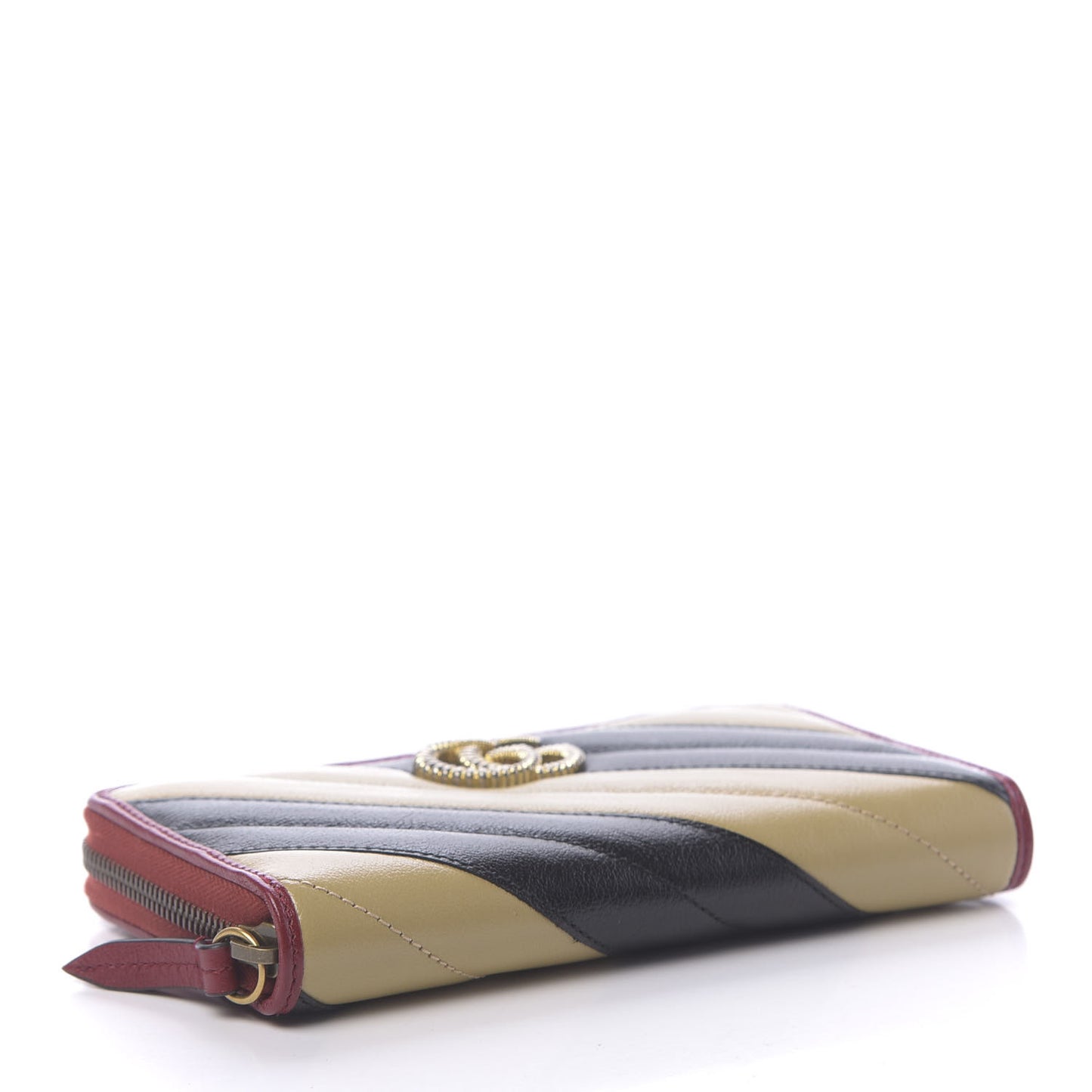 Azalea Calfskin Matelasse Diagonal Patchwork Torchon GG Marmont Zip Around Wallet Black Beige Romantic Cerise