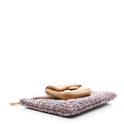 Chanel Tweed Lambskin Quilted Pouch Beige Multicolor 4 of 8
