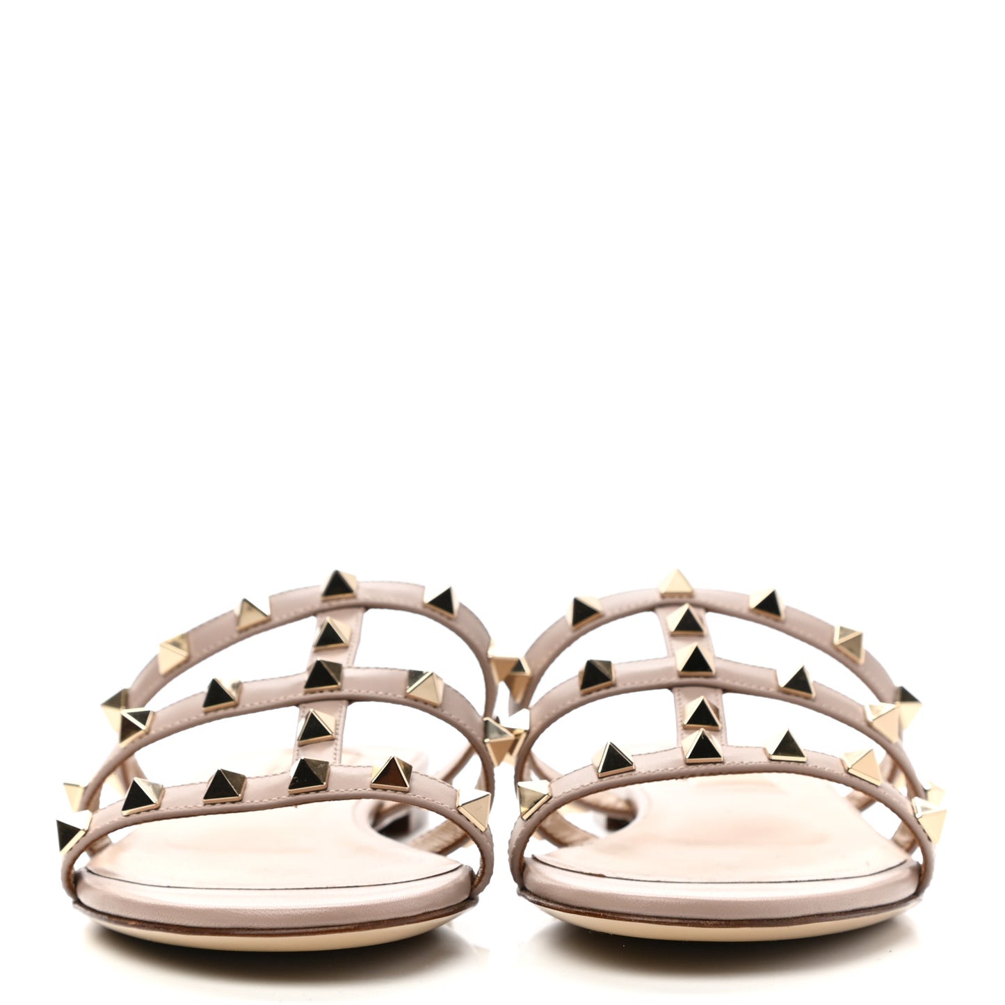 Nappa Rockstud Caged Flat Slide Sandals 35 Poudre