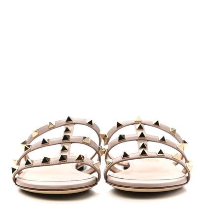 Valentino Garavani Nappa Rockstud Caged Flat Slide Sandals 35 Poudre 2 of 8
