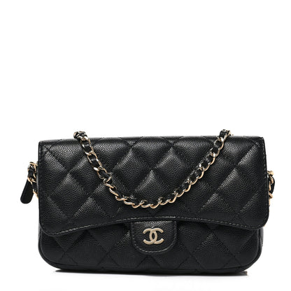 Chanel Caviar Quilted Flap Phone Holder With Chain Black 1 of 9