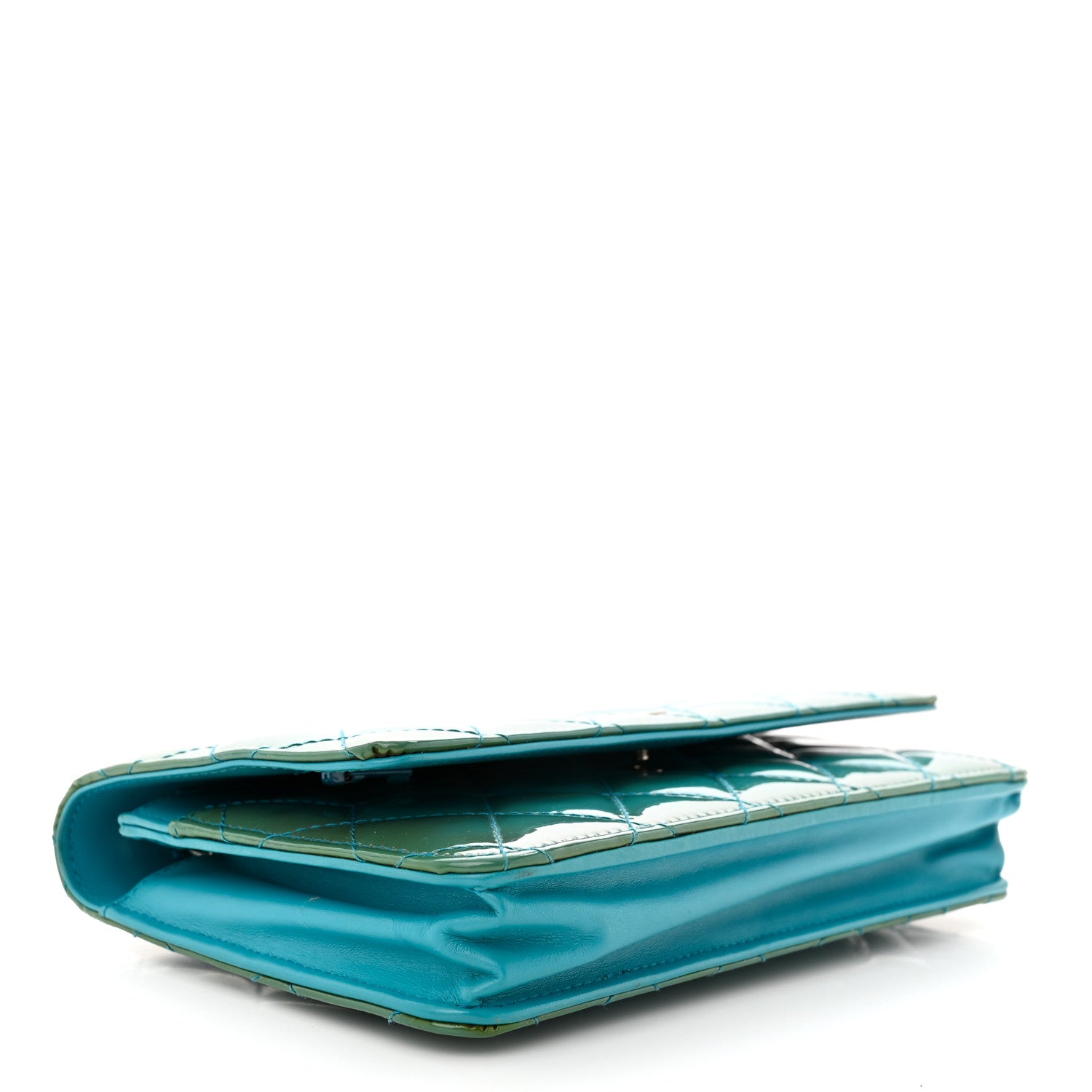 Chanel Patent Quilted Wallet On Chain WOC Turquoise Blue 4 of 13