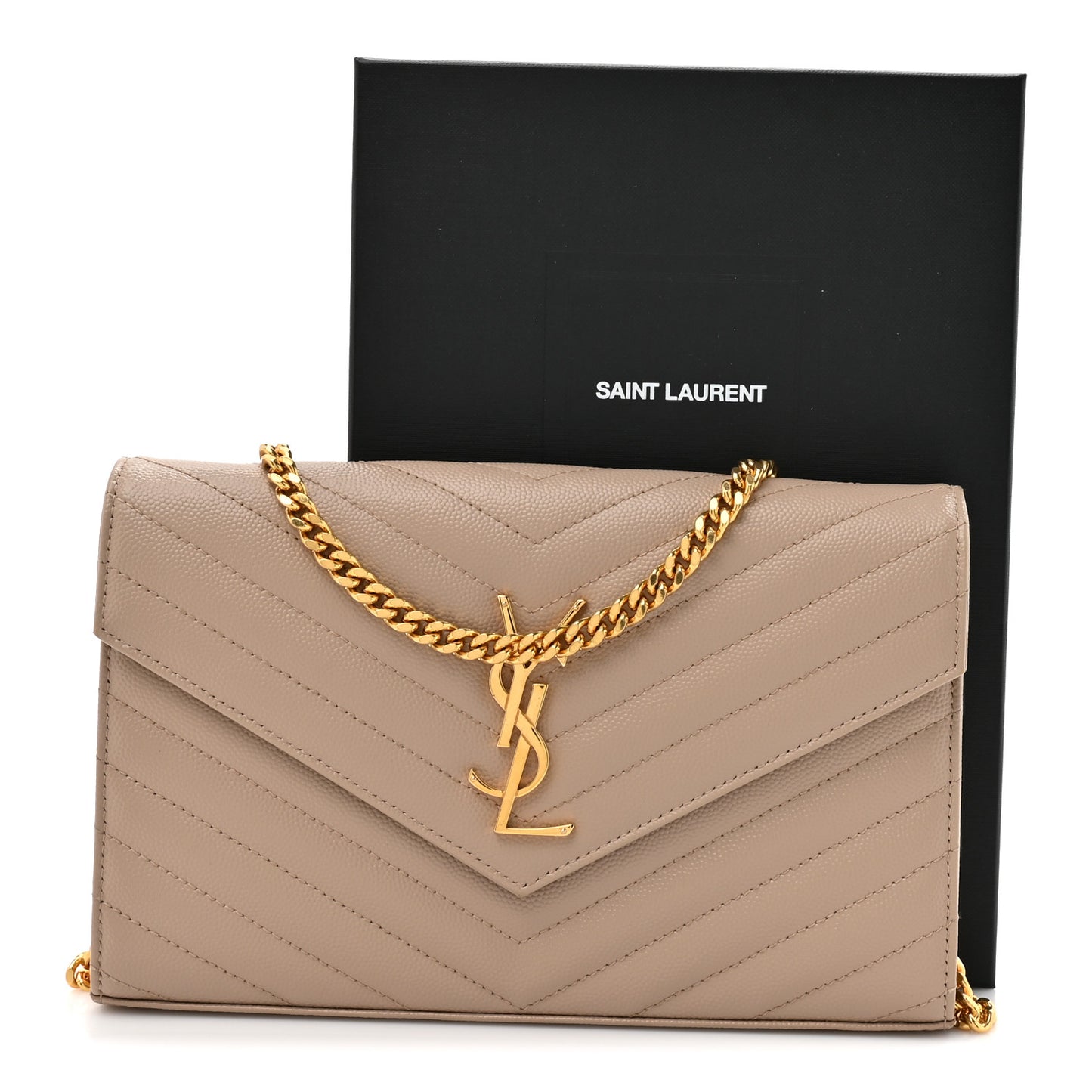 Grain De Poudre Matelasse Chevron Monogram Chain Wallet Dark Beige
